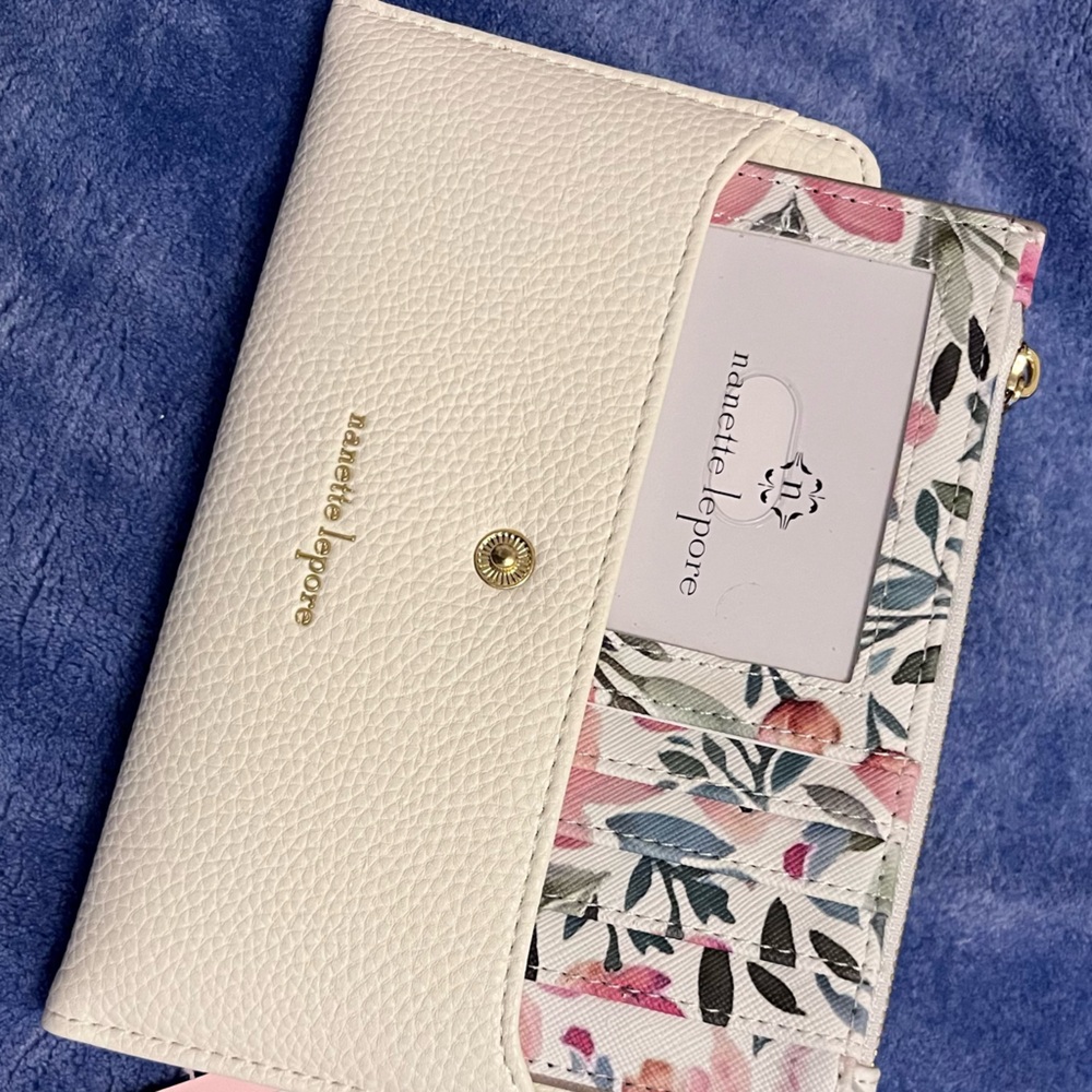 Nanette Lepore White Wallet with Floral Accents New